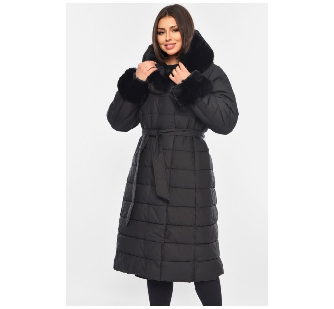 Куртка женская еврозима с мехом черного цвета 195316L