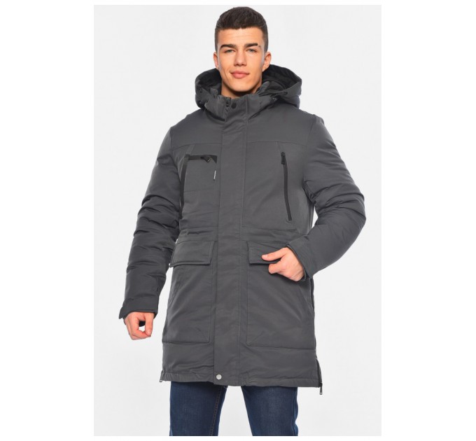 Мужская куртка удлиненная еврозима темно-серого цвета 196070L