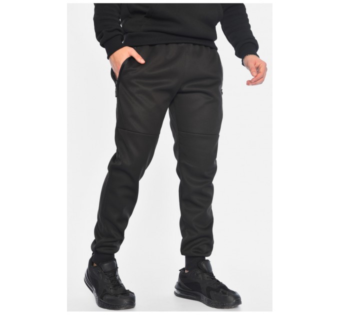 Спортивні штани чоловічі на штучному хутрі чорного кольору 196150L