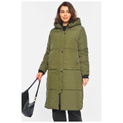Куртка жіноча подовжена демісезонна темно-зеленого кольору 196468L