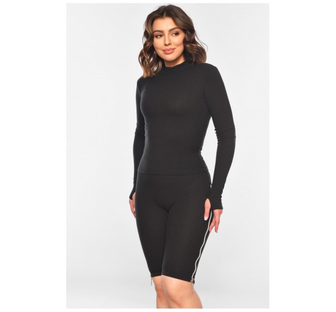 Костюм женский однотонный черного цвета 197329L