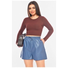 Шорты женские из экокожи голубого цвета 198143L