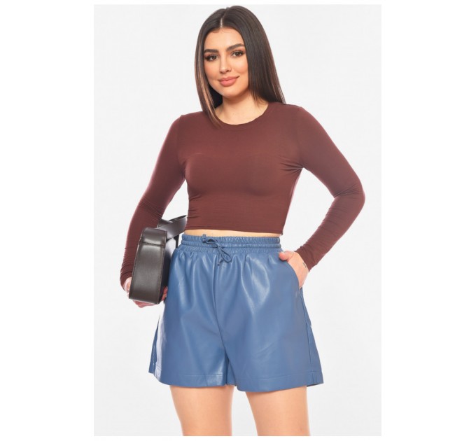 Шорты женские из экокожи голубого цвета 198143L
