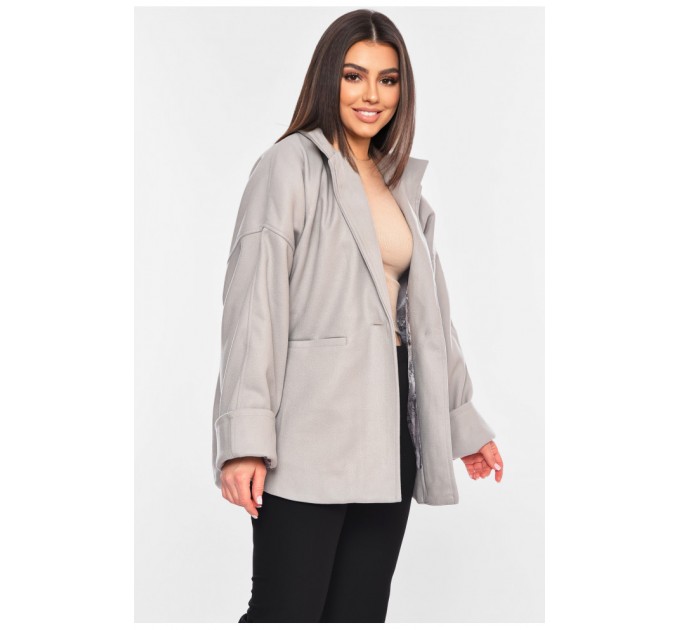 Пальто жіноче демісезонне сірого кольору 198395L