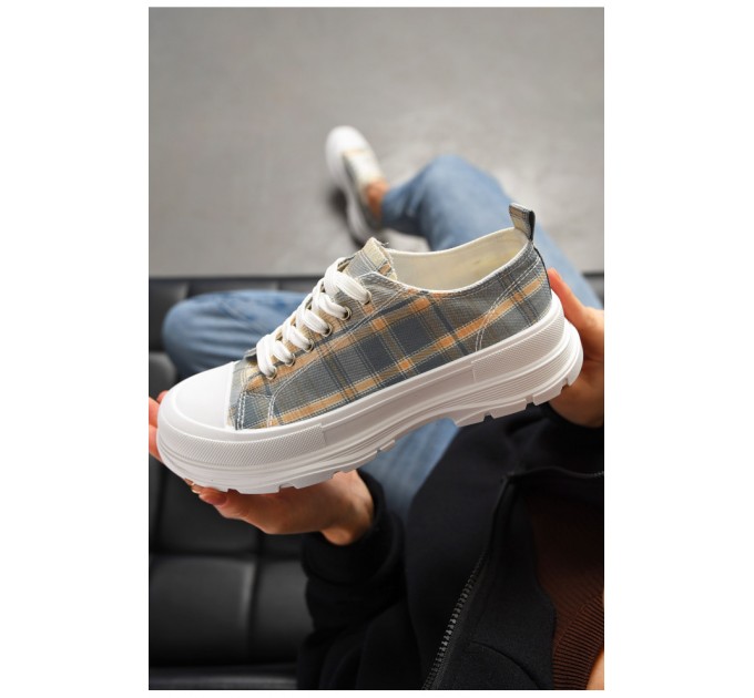 Кеди жіночі бежевого кольору на шнурівці текстиль 198618L