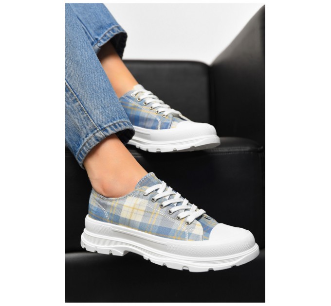 Кеди жіночі блакитного кольору на шнурівці текстиль 198619L