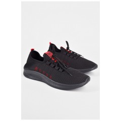 Кроссовки мужские текстиль черного цвета с красными вставками 199214L