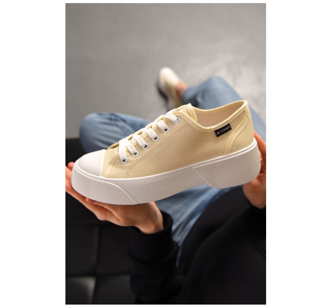 Кеды женские бежевого цвета на шнуровке 199536L