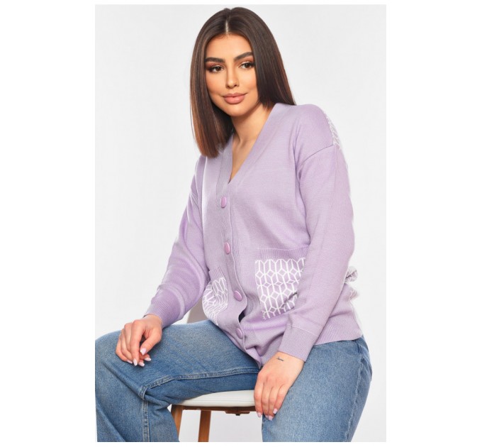 Кардиган женский сиреневого цвета с принтом 199687L