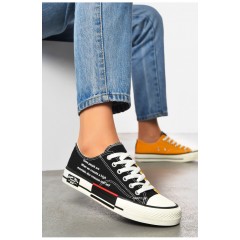 Кеди жіночі чорного кольору на шнурівці текстиль 200442L