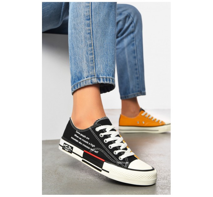 Кеди жіночі чорного кольору на шнурівці текстиль 200442L