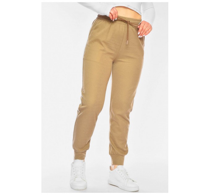 Спортивні штани жіночі напівбатальні бежевого кольору 201085L