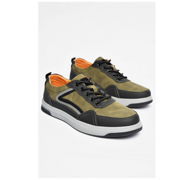 Кросівки чоловічі кольору хакі на шнурівці 201175L