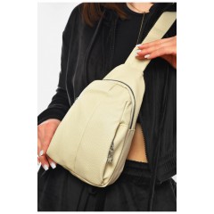 Бананка женская однотонная из экокожи белого цвета 201202L