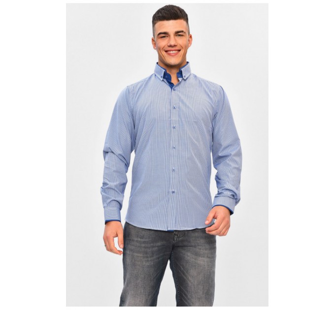 Сорочка чоловіча синього кольору в клітинку 201536L