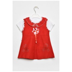 Сарафан+футболка дитячі для дівчинки червоного кольору 201672L