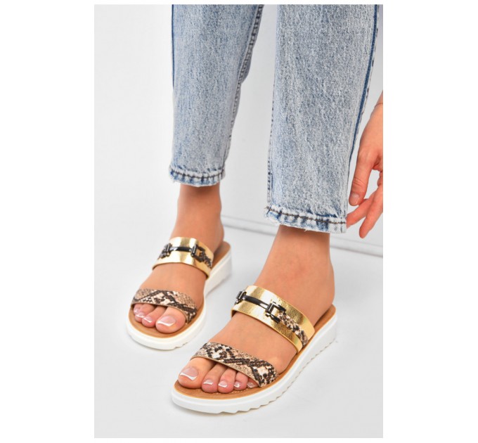 Шльопанці жіночі золотистого кольору 202053L