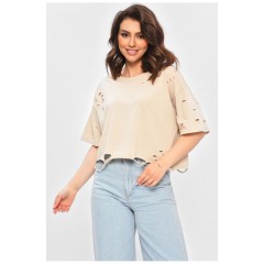 Футболка жіноча однотонна бежевого кольору 202132L