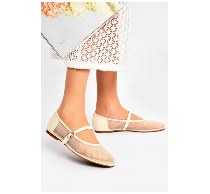 Балетки женские бежевого цвета сетка 202804L