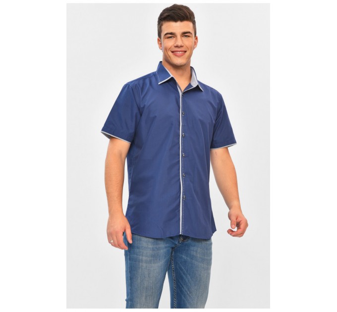 Сорочка чоловіча однотонна синього кольору 202915L