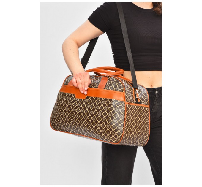 Сумка дорожная унисекс экокожа коричневого цвета с принтом 202934L