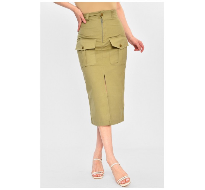Женская юбка однотонная оливкового цвета 203160L
