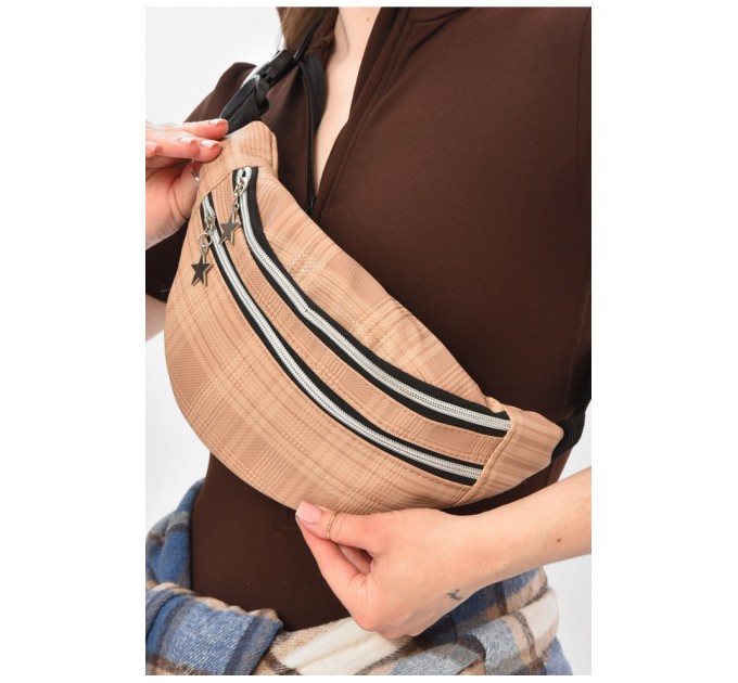 Бананка жіноча бежевого кольору з принтом 203295L