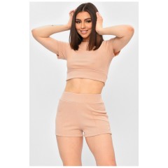 Женский костюм однотонный бежевого цвета 203342L