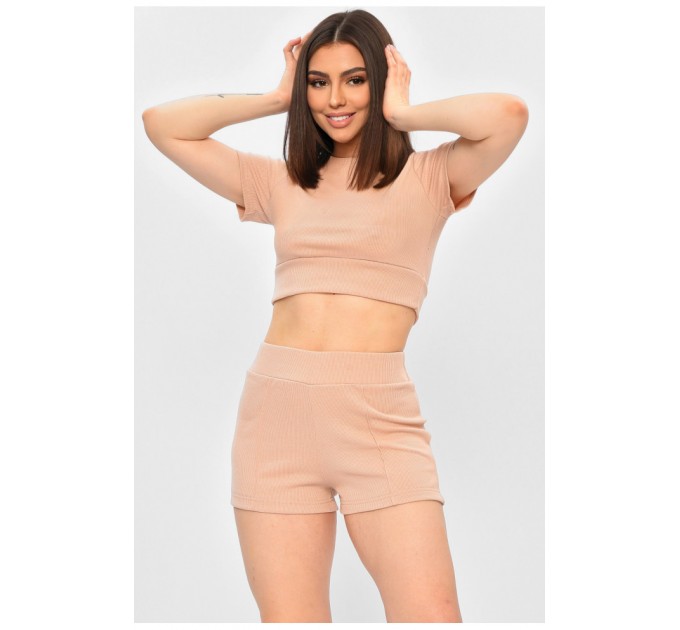 Женский костюм однотонный бежевого цвета 203342L