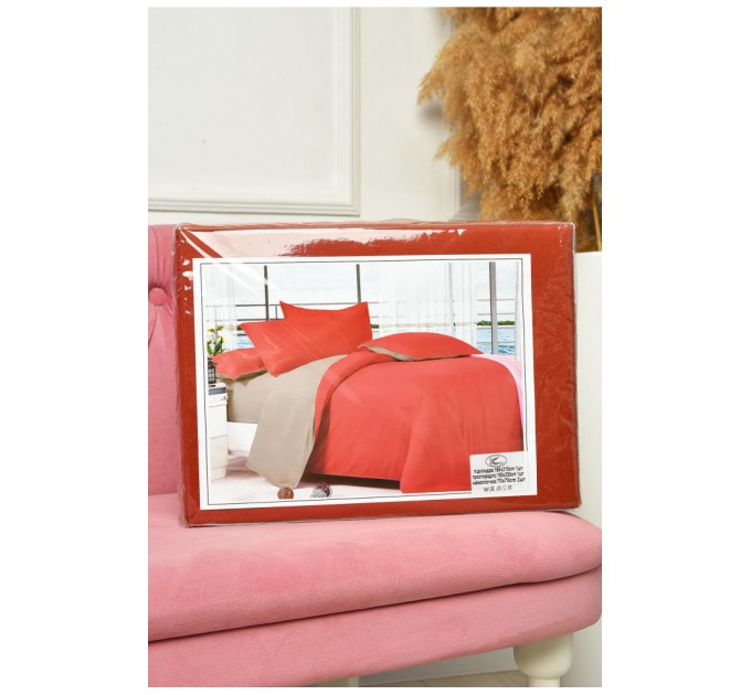 Комплект постільної білизни теракотовий з сірим півторка 203575L