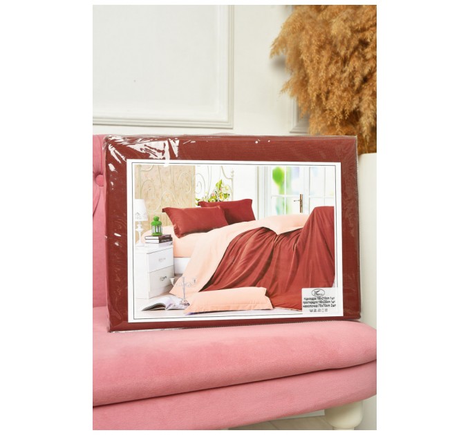 Комплект постільної білизни бордовий з персиковим півторка 203577L