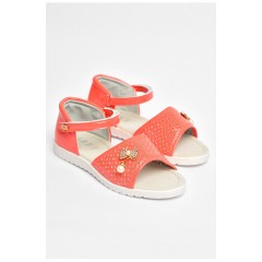 Босоніжки дитячі коралового кольору на ліпучці 204357L Босоніжки дитячі коралового кольору на ліпучці 204357L