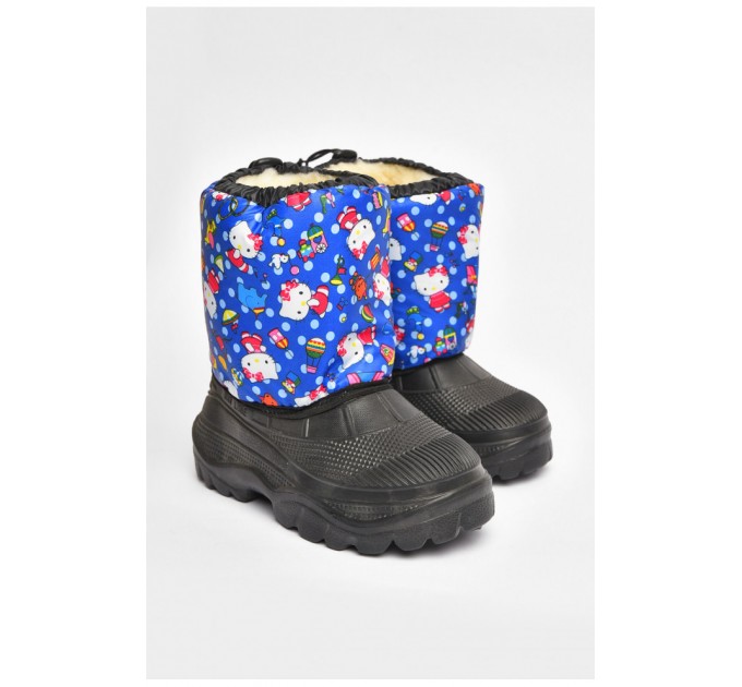 Дутики детские зимние на искусственной овчине черно-синего цвета 204365L