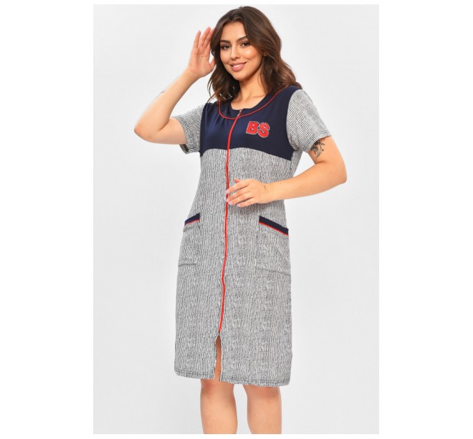 Халат жіночий батальний темно-синього кольору з принтом 204601L