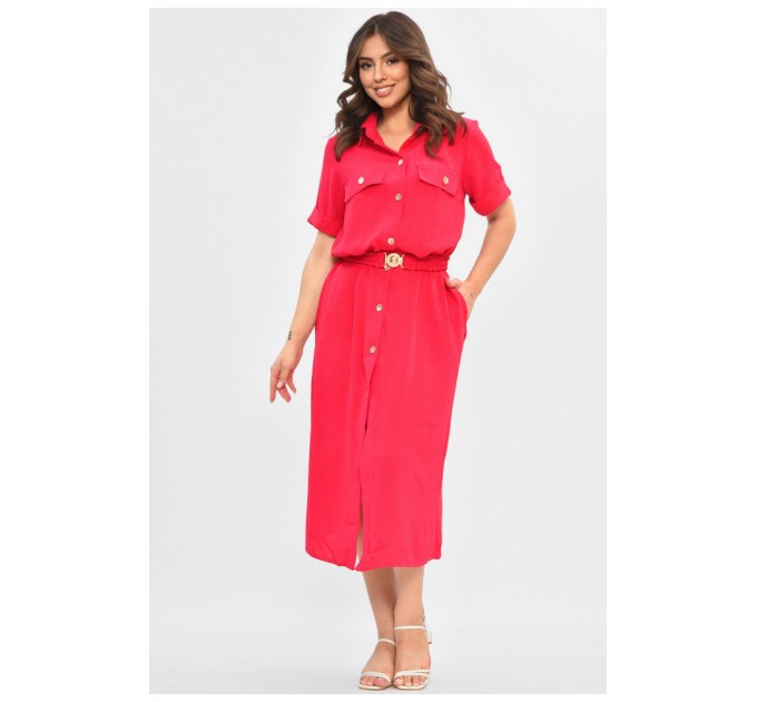 Сукня жіноча однотонна малинового кольору з поясом 204918L