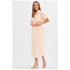 Платье женское однотонное бежевого цвета с поясом 204920L