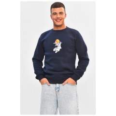 Світшот чоловічий на флісі темно-синього кольору з принтом 205019L Світшот чоловічий на флісі темно-синього кольору з принтом 205019L