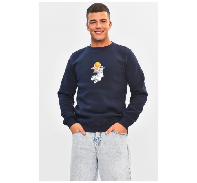 Світшот чоловічий на флісі темно-синього кольору з принтом 205019L