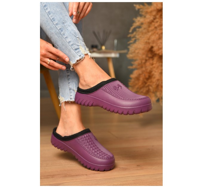 Калоші жіночі ез задника утеплені бордового кольору 205099L