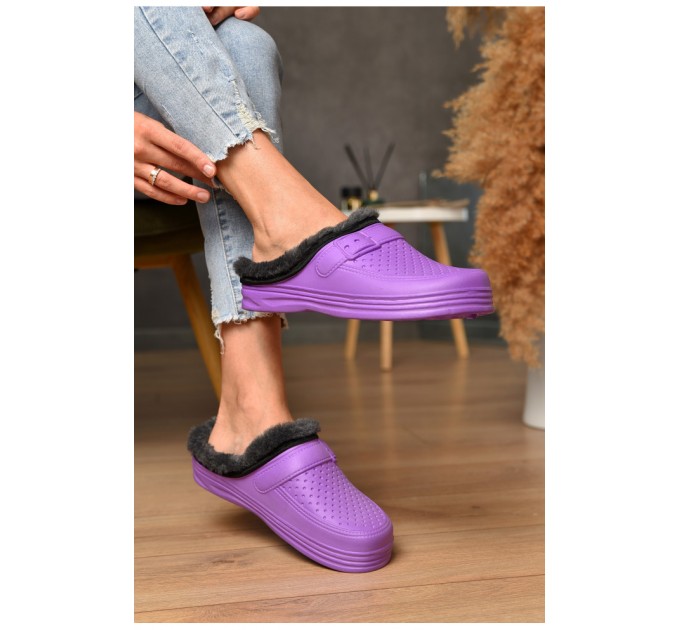 Сабо женская пена на меху фиолетового цвета 205199L