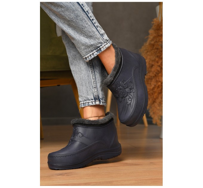 Галоши женские на меху синего цвета 205380L