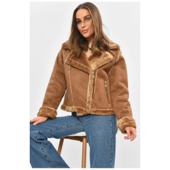 Дубленка женская коричневого цвета на искусственном меху 205647L