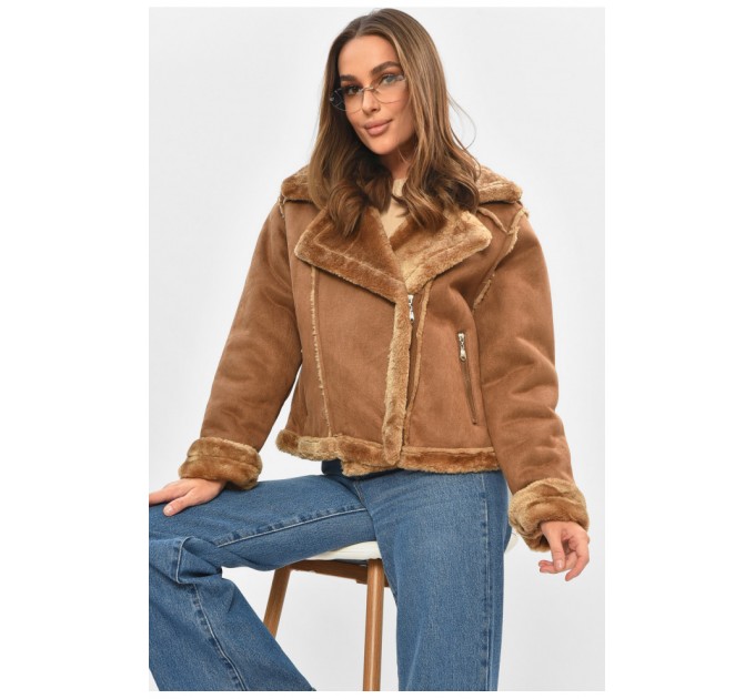 Дубленка женская коричневого цвета на искусственном меху 205647L