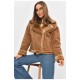 Дублянка жіноча коричневого кольору на штучному хутрі 205647L