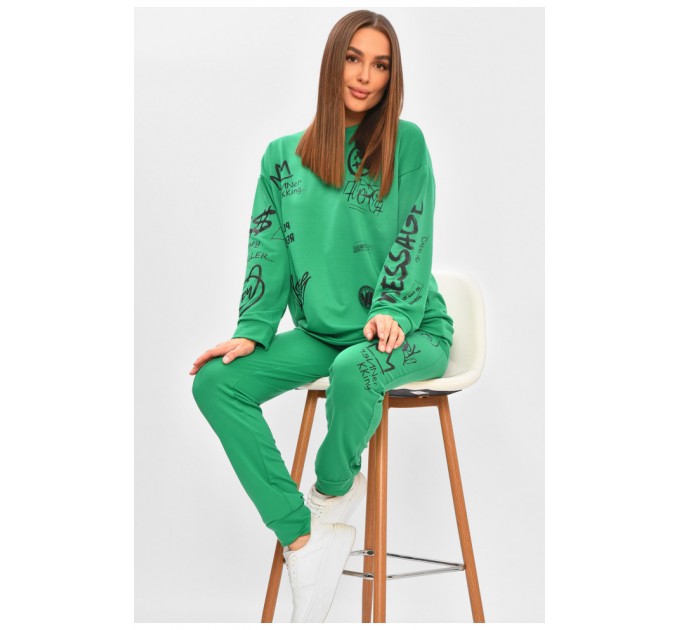 Спортивний костюм жіночий зеленого кольору з принтом 205851L