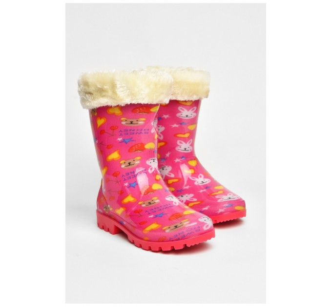 Чоботи резинові для дівчинки рожевого кольору зі зйомним утеплювачем 205908L