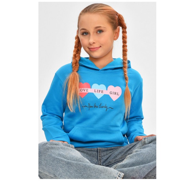 Світшот дитячий для дівчинки на флісі бірюзового кольору 206031L