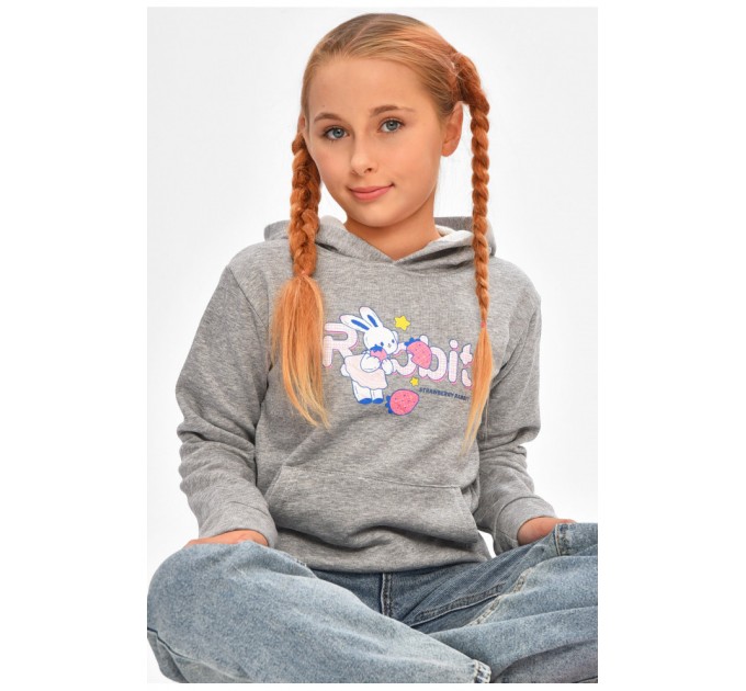 Свитшот детский для девочки на флисе серого цвета 206032L