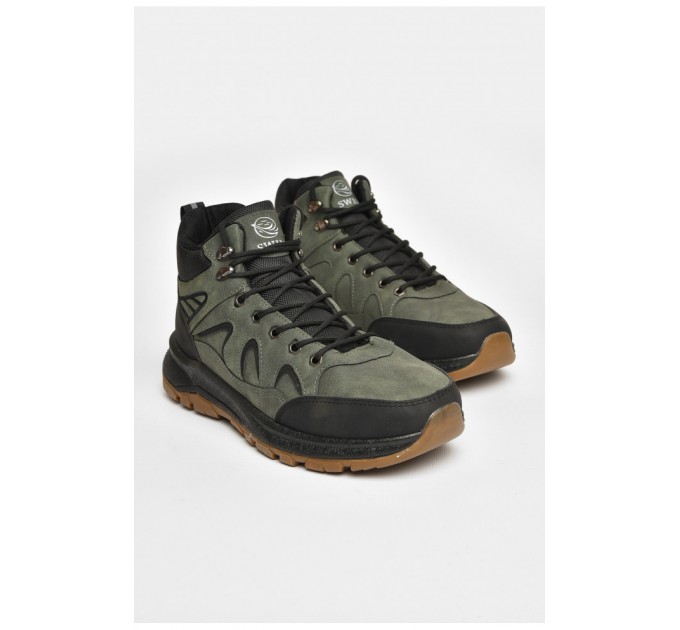 Ботинки мужские зимние на меху темно-зеленого цвета 206051L