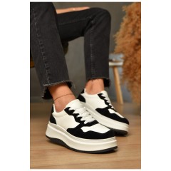 Кросівки жіночі чорно-білого кольору на шнурівці 206087L